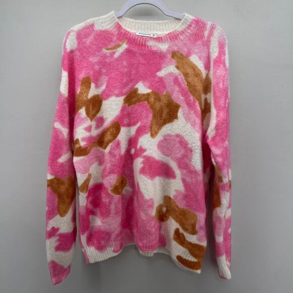 Staccato Hidden Treasure Pink Cream Tan Multicolor Bright Artsy Print Sweater - Picture 1 of 5